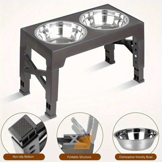 Elevated Dog Bowl Stand With Two Bowls