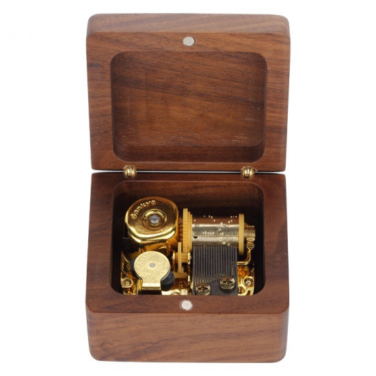 Walnut Wood Sankyo 18-Note Gold-Plated Music Box