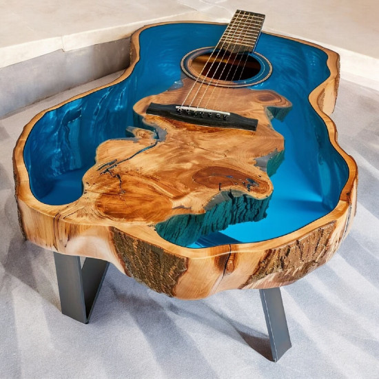 Guitar-Styled River Table: Unique Wood & Resin Coffee Table