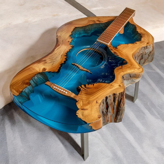 Guitar-Styled River Table: Unique Wood & Resin Coffee Table