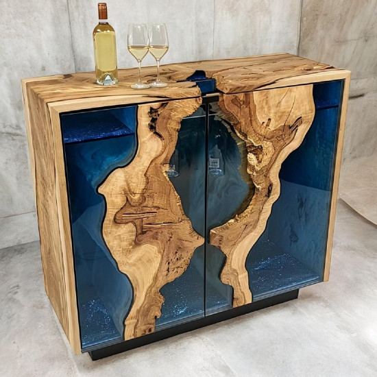 Stunning Wooden and Blue Resin Cabinet