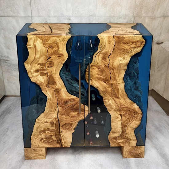 Stunning Wooden and Blue Resin Cabinet