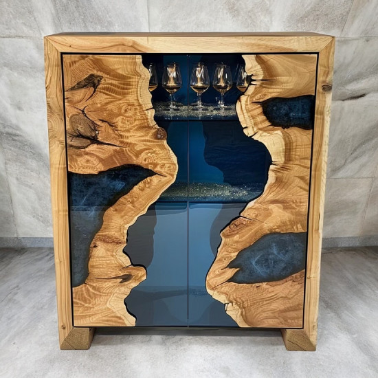 Stunning Wooden and Blue Resin Cabinet