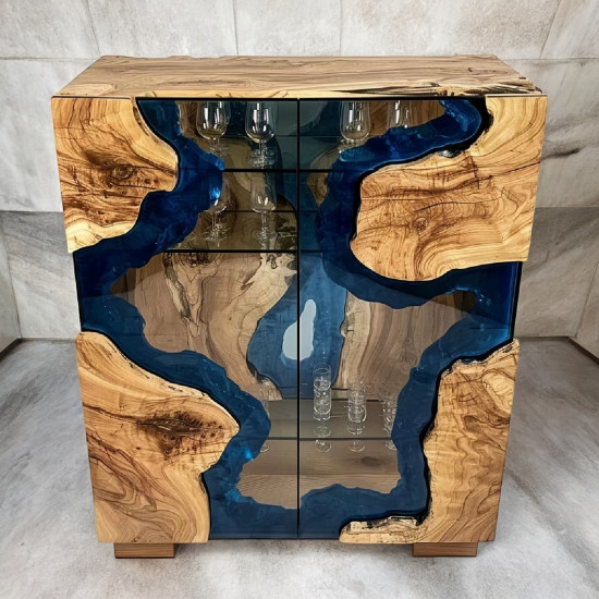 Stunning Wooden and Blue Resin Cabinet